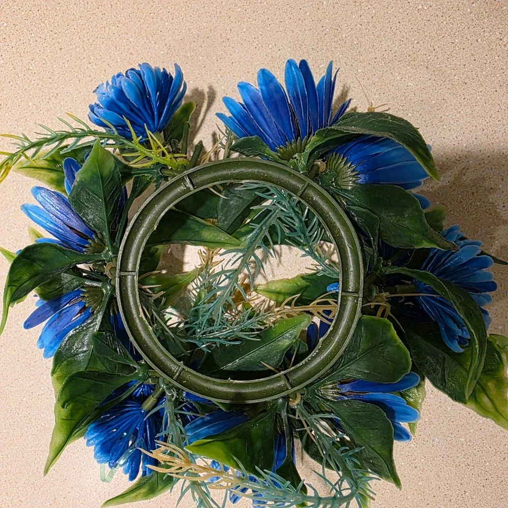 Vintage Plastic Floral Pillar Candle Ring Wreath 7